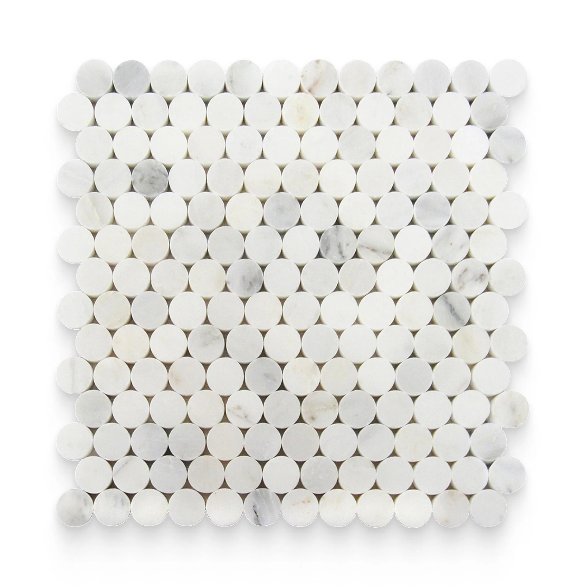0.75x0.75 Bianco Bello Polished Penny Round Mosaic - Sample