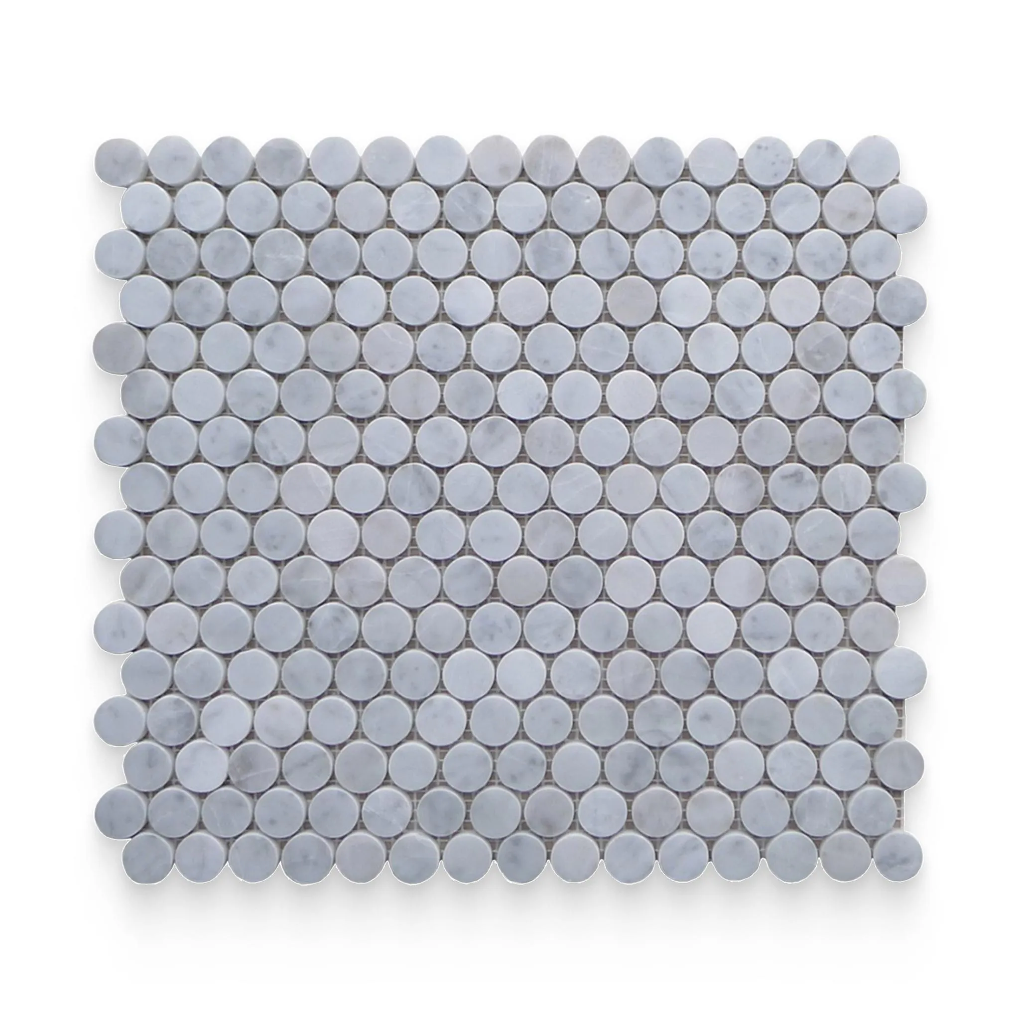 0.75x0.75 Carrara White Polished Penny Round Mosaic - Sample