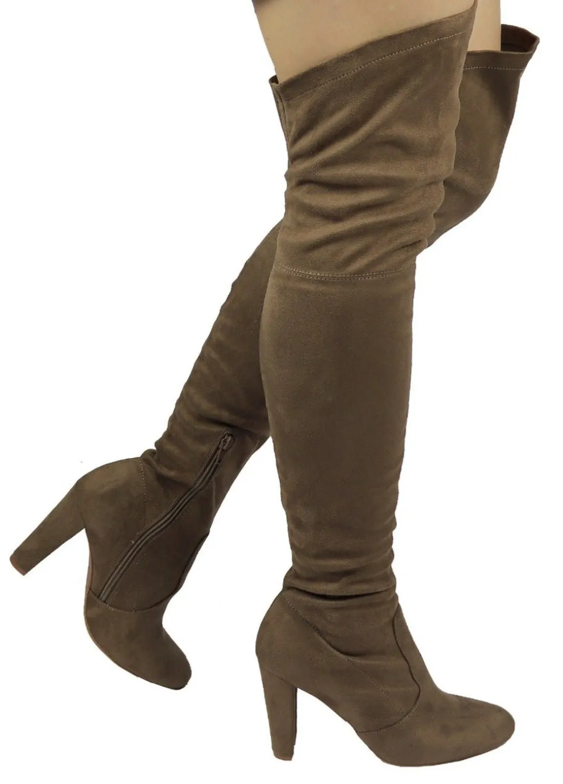AMAYA-93B Wild Diva Women Stretchy Suede Chunky Heel Thigh High Over The Knee Boots Stretchy