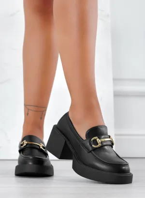 AURELIA - Black brogue moccasins with square heel