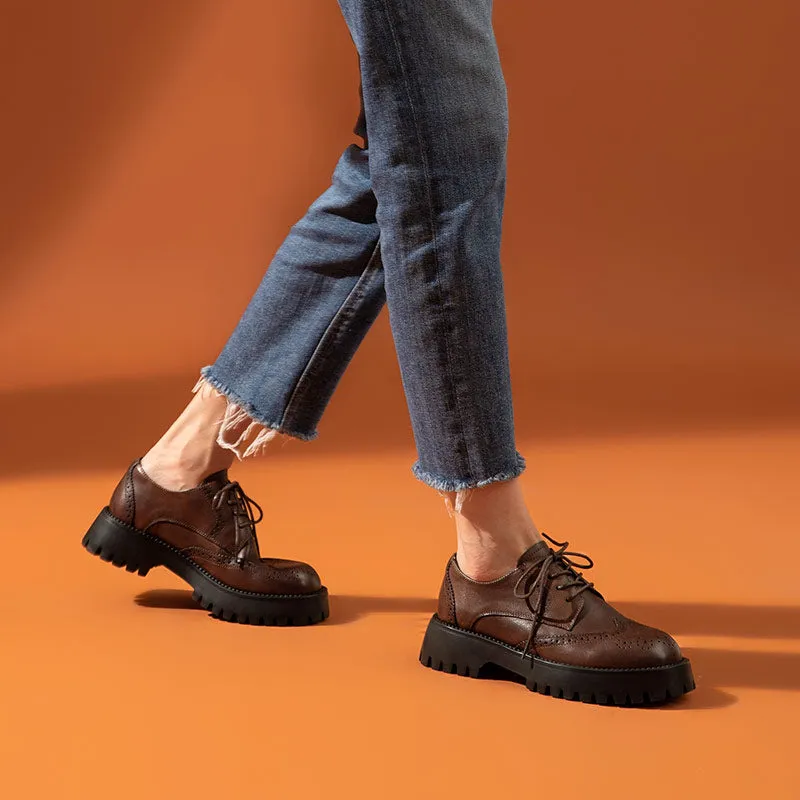 BeauToday Classic Derby Shoes for Women with Wingtip