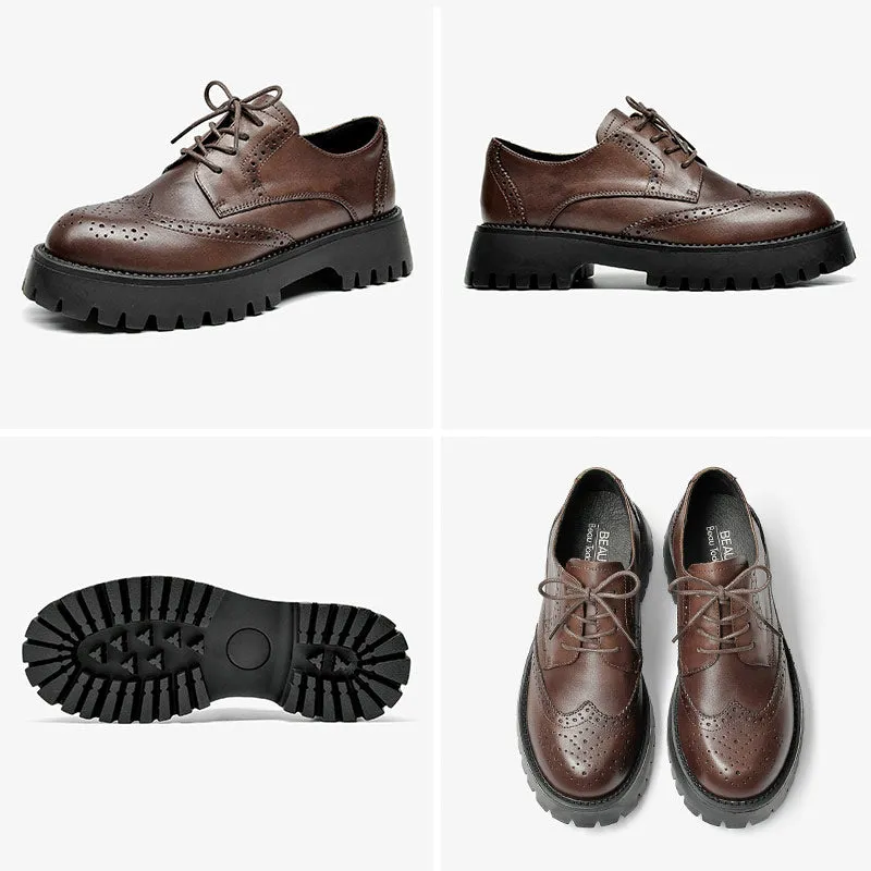 BeauToday Classic Derby Shoes for Women with Wingtip
