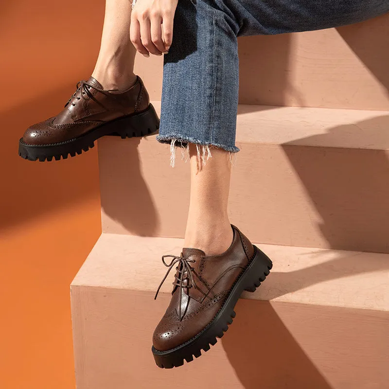 BeauToday Classic Derby Shoes for Women with Wingtip