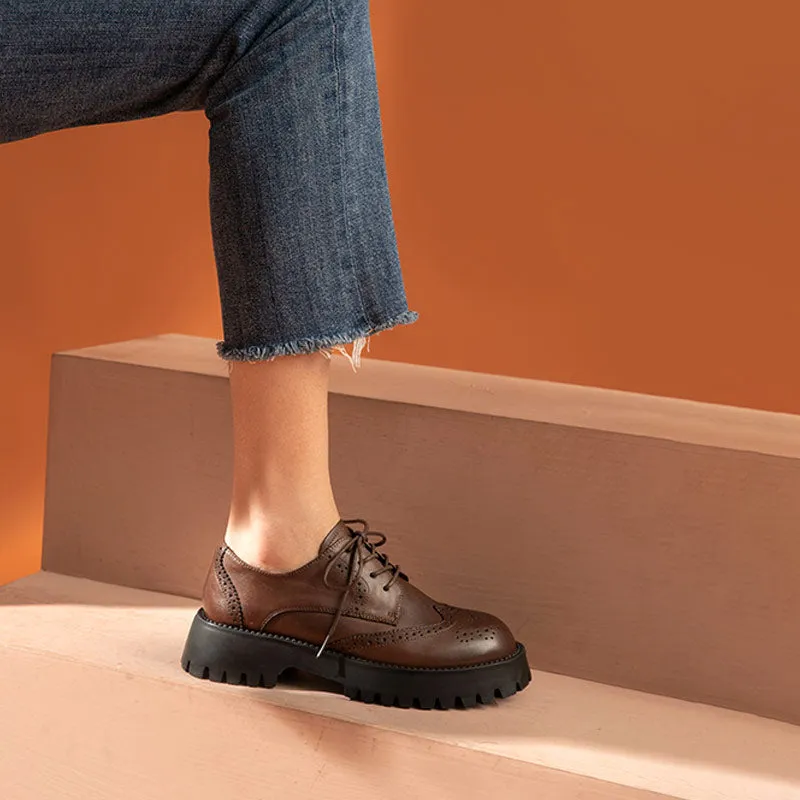 BeauToday Classic Derby Shoes for Women with Wingtip