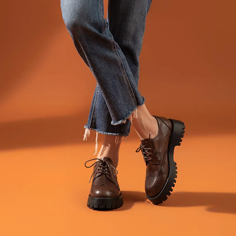 BeauToday Classic Derby Shoes for Women with Wingtip
