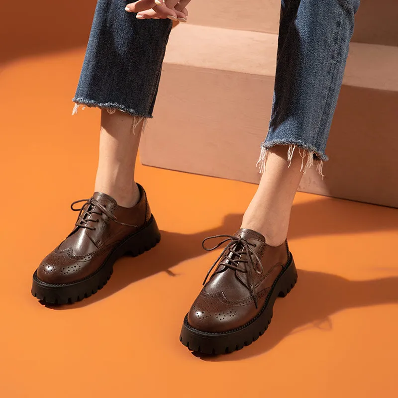 BeauToday Classic Derby Shoes for Women with Wingtip