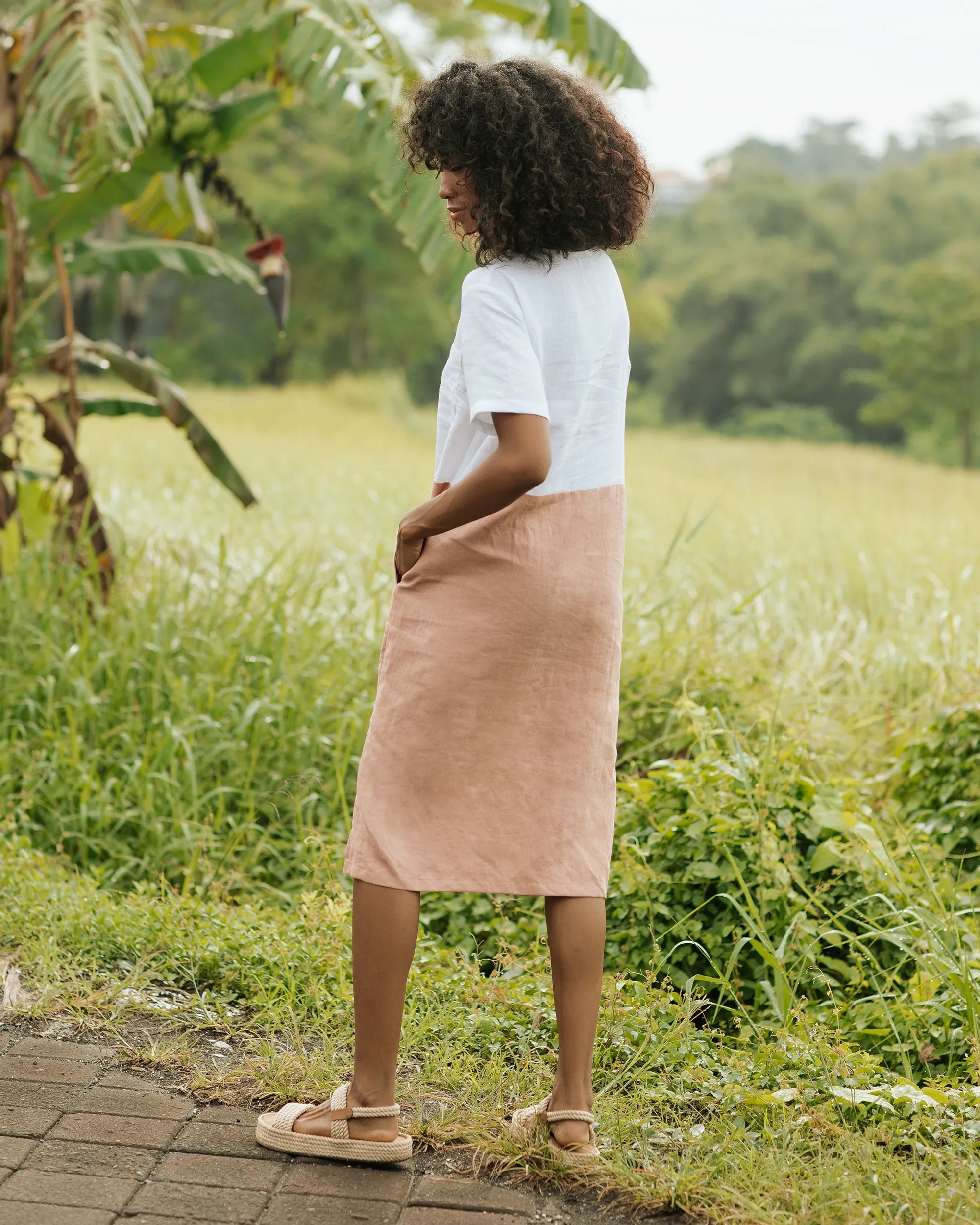 Color-block linen dress PALAWAN