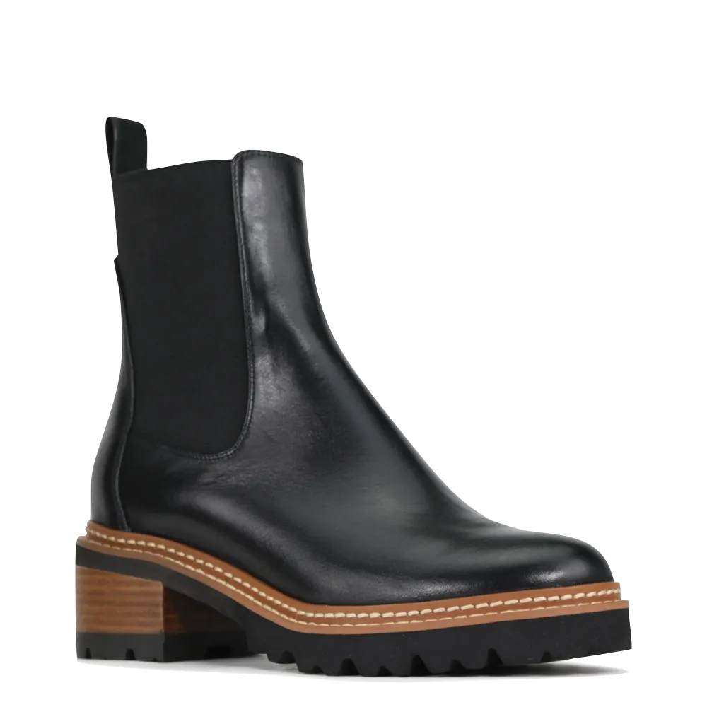 EOS Footwear Women's Linear Heeled Leather Pull On Chelsea Boot (Black)