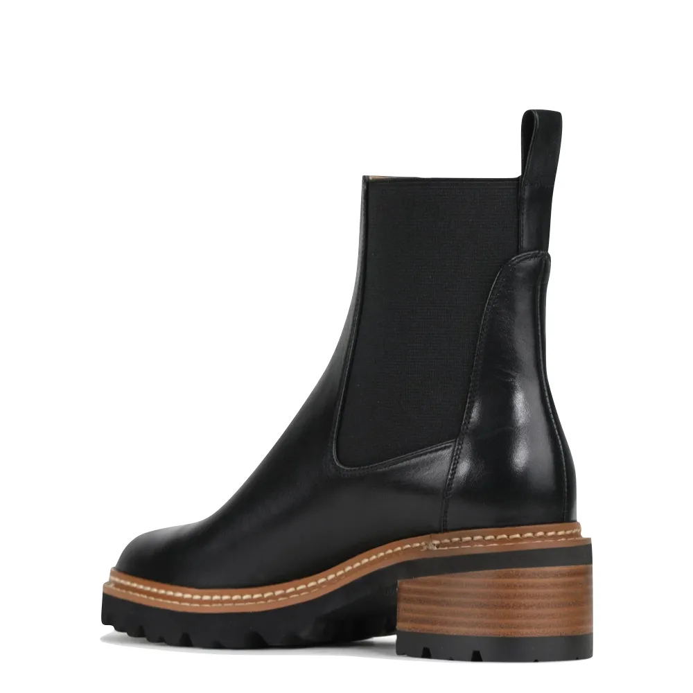 EOS Footwear Women's Linear Heeled Leather Pull On Chelsea Boot (Black)