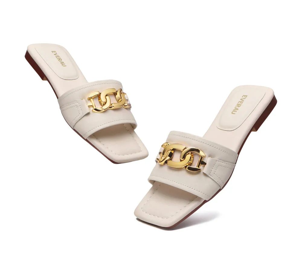 EVERAU® Open Toe Leather Flat Sandals Women Chela