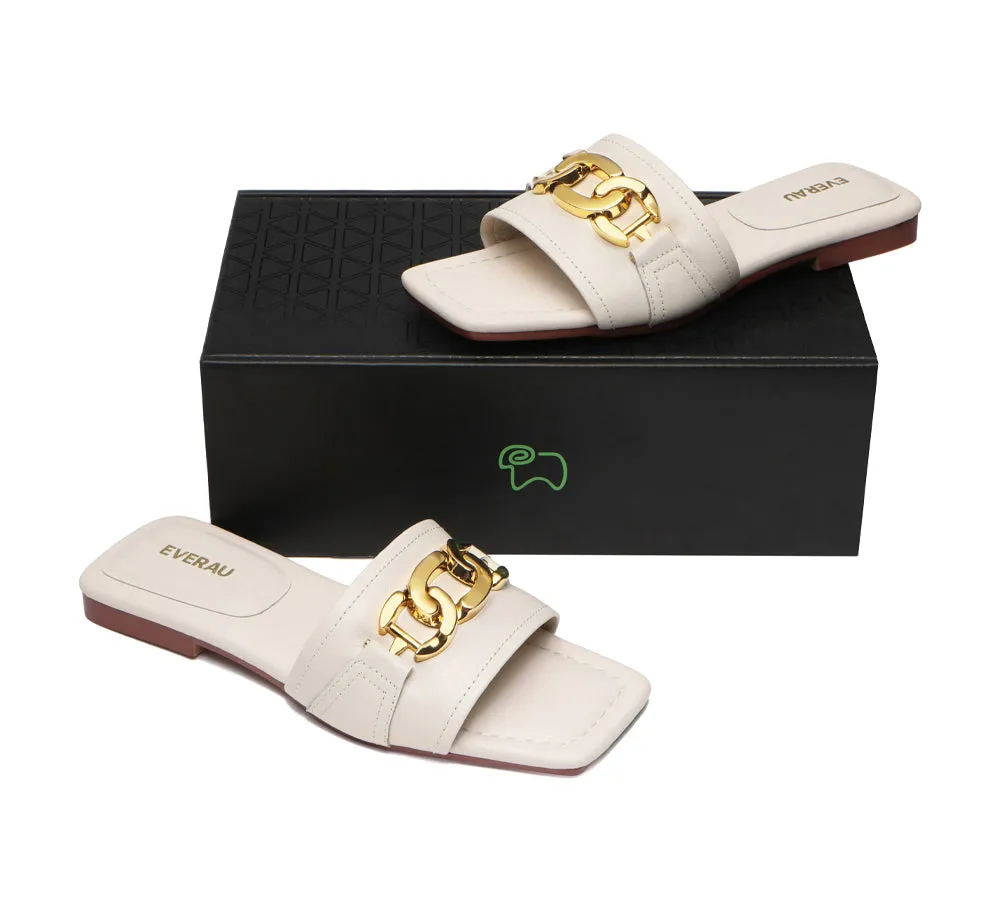 EVERAU® Open Toe Leather Flat Sandals Women Chela