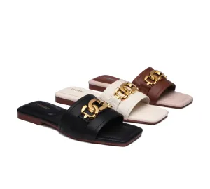 EVERAU® Open Toe Leather Flat Sandals Women Chela