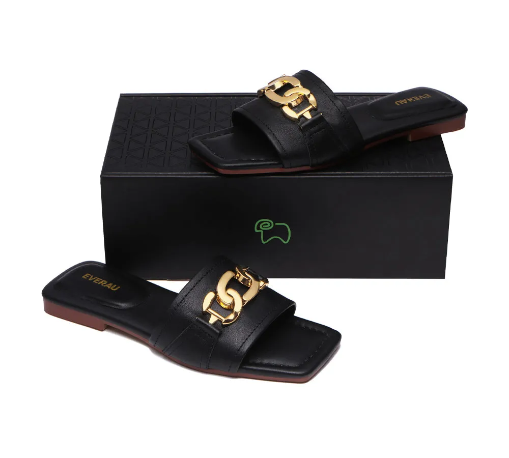 EVERAU® Open Toe Leather Flat Sandals Women Chela