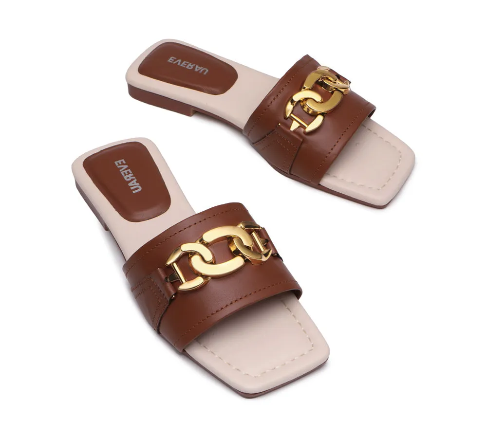 EVERAU® Open Toe Leather Flat Sandals Women Chela