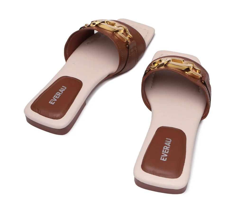 EVERAU® Open Toe Leather Flat Sandals Women Chela