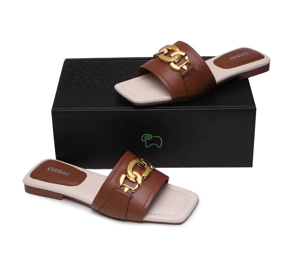 EVERAU® Open Toe Leather Flat Sandals Women Chela