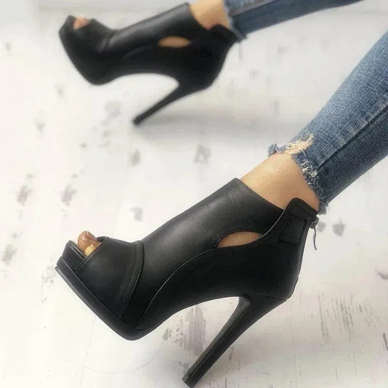 Fish Mouth High Heel Sandals Breathable Hollow Out Platform