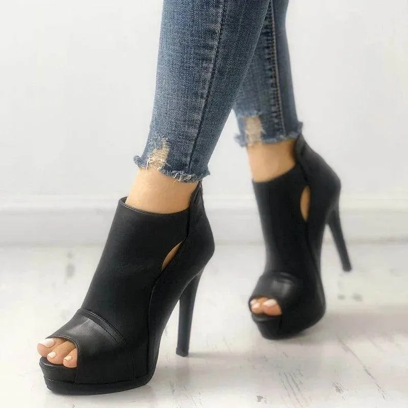 Fish Mouth High Heel Sandals Breathable Hollow Out Platform