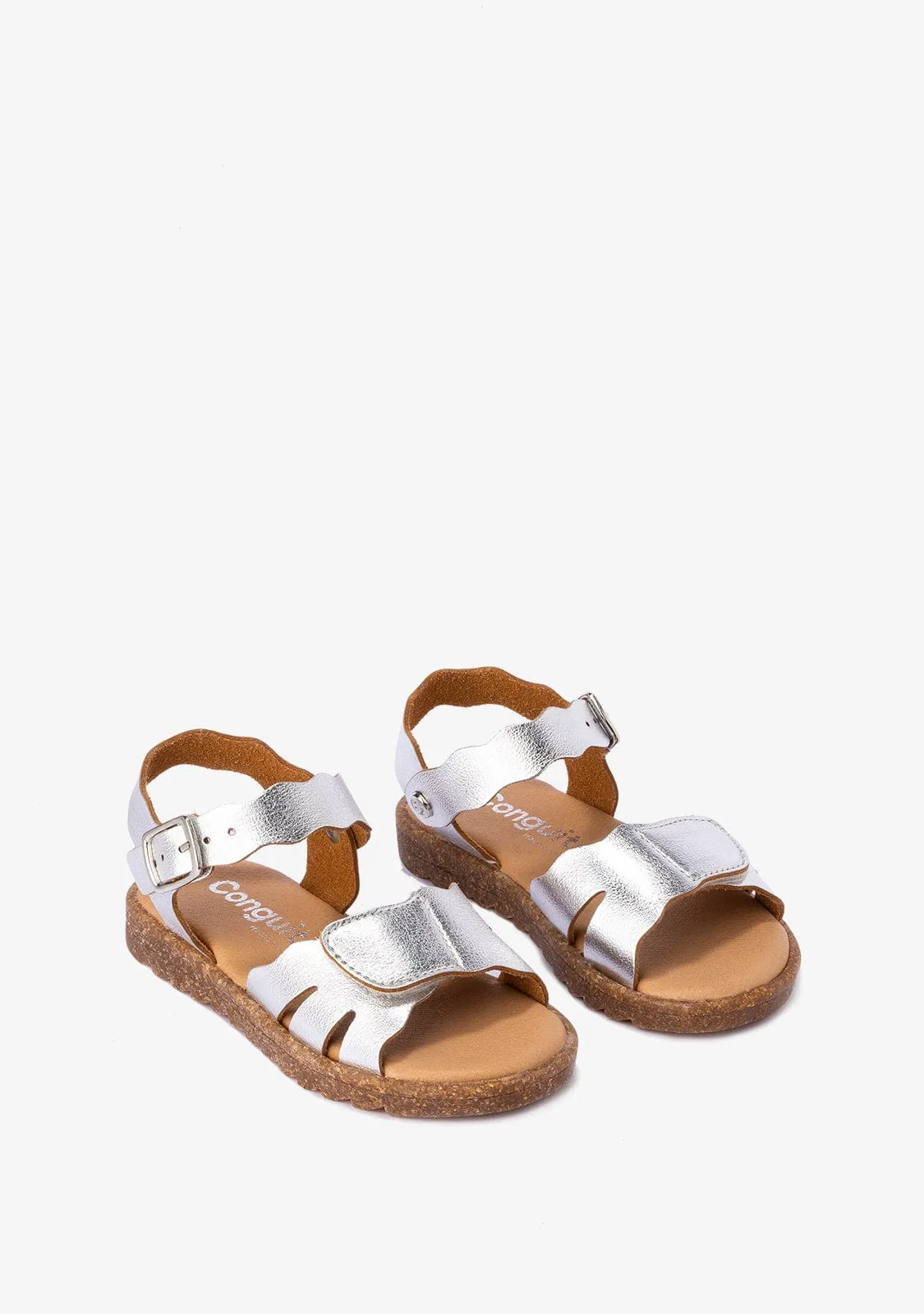 Girl's Silver Adherent Strip Metallized Sandals