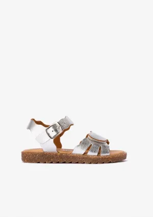 Girl's Silver Adherent Strip Metallized Sandals