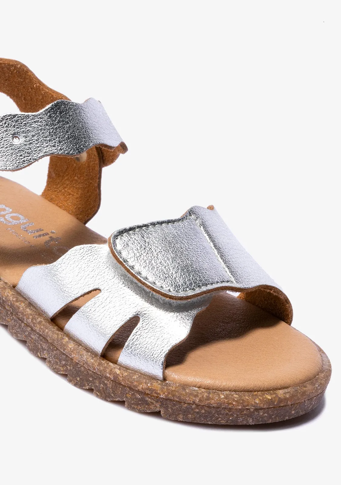 Girl's Silver Adherent Strip Metallized Sandals