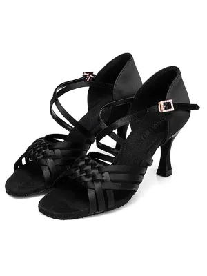 High Heel Latin Dance Shoes Soft Sole Satin Sandals