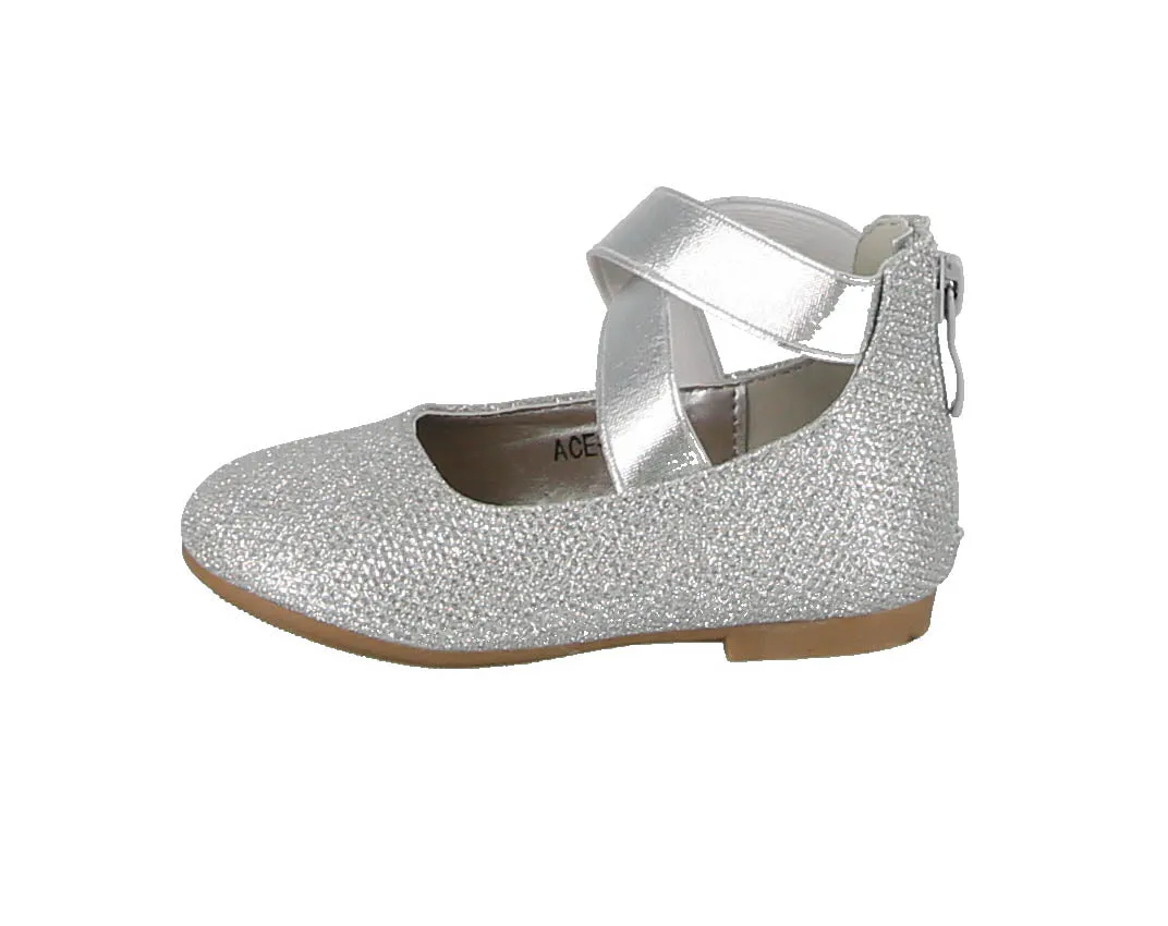 KID'S SHOES SILVER GLITTER FLATS ACE-6A