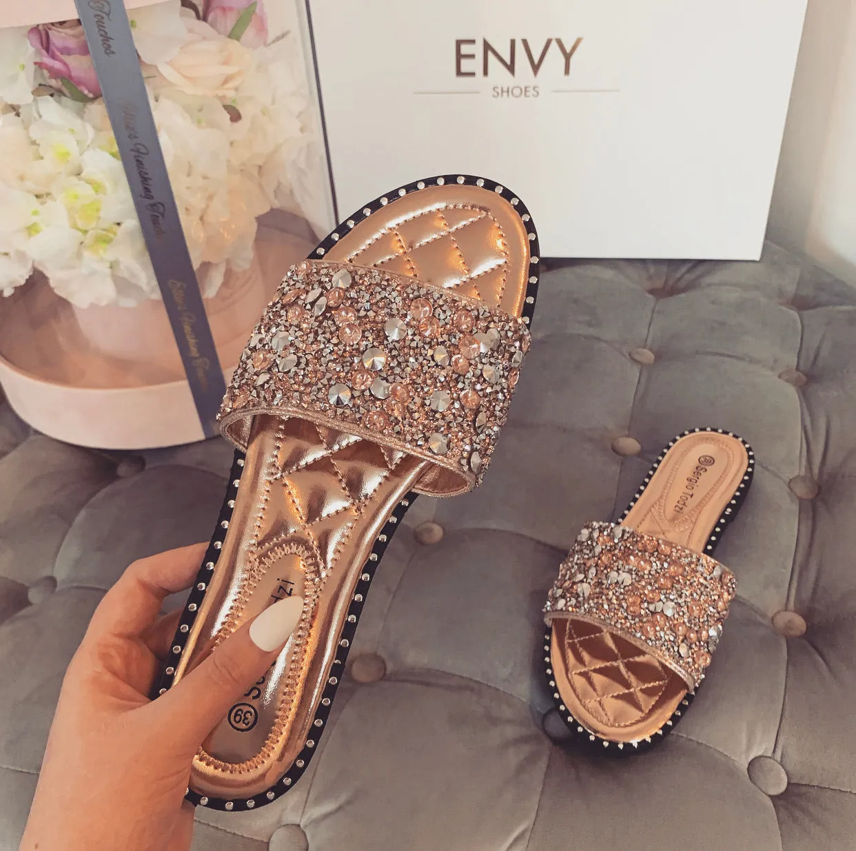 LOLA JEWEL ROSE GOLD SLIDERS