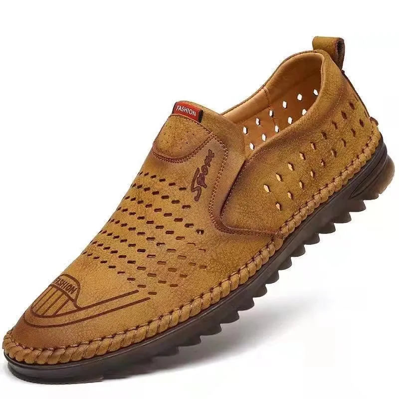 Men's hollow soft leather breathable sandals