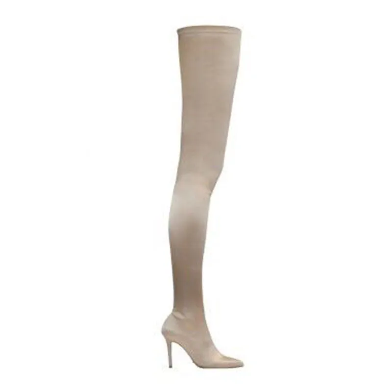 Plian Point Toe Stretch High Heel Thigh High Boots