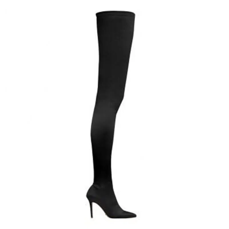 Plian Point Toe Stretch High Heel Thigh High Boots