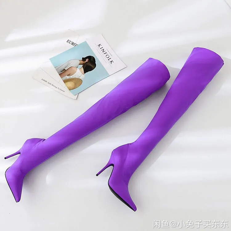 Plian Point Toe Stretch High Heel Thigh High Boots