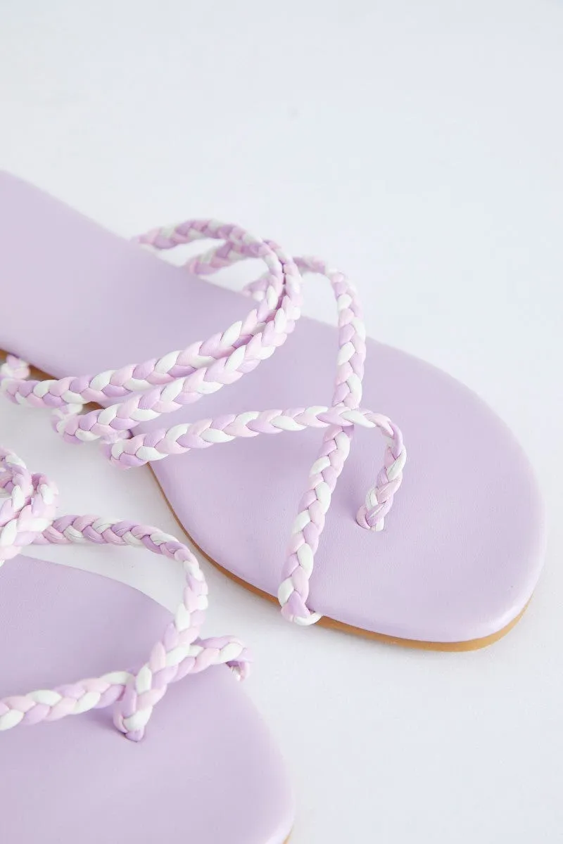 Purple Braid Cross Strap Flat Sliders