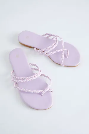 Purple Braid Cross Strap Flat Sliders
