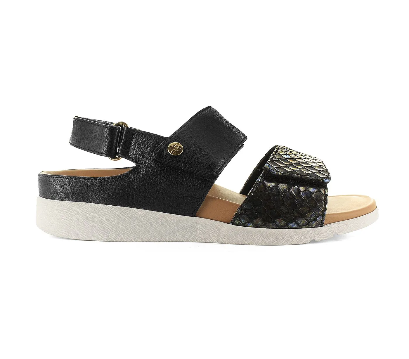 Riviera II Adjustable 3 Strap Sandal in Black Snake CLOSEOUTS