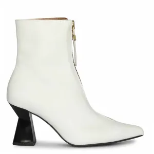 Saint Rose White Leather Front Zipper Pointed Toe Heel Boots