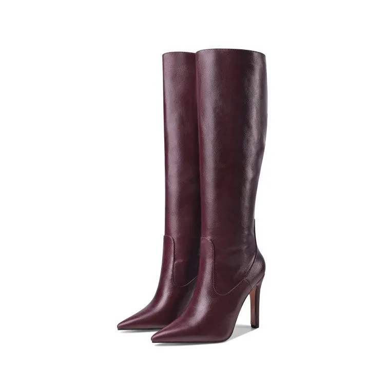Sexy Leather Point Toe Plain Knee High Boots