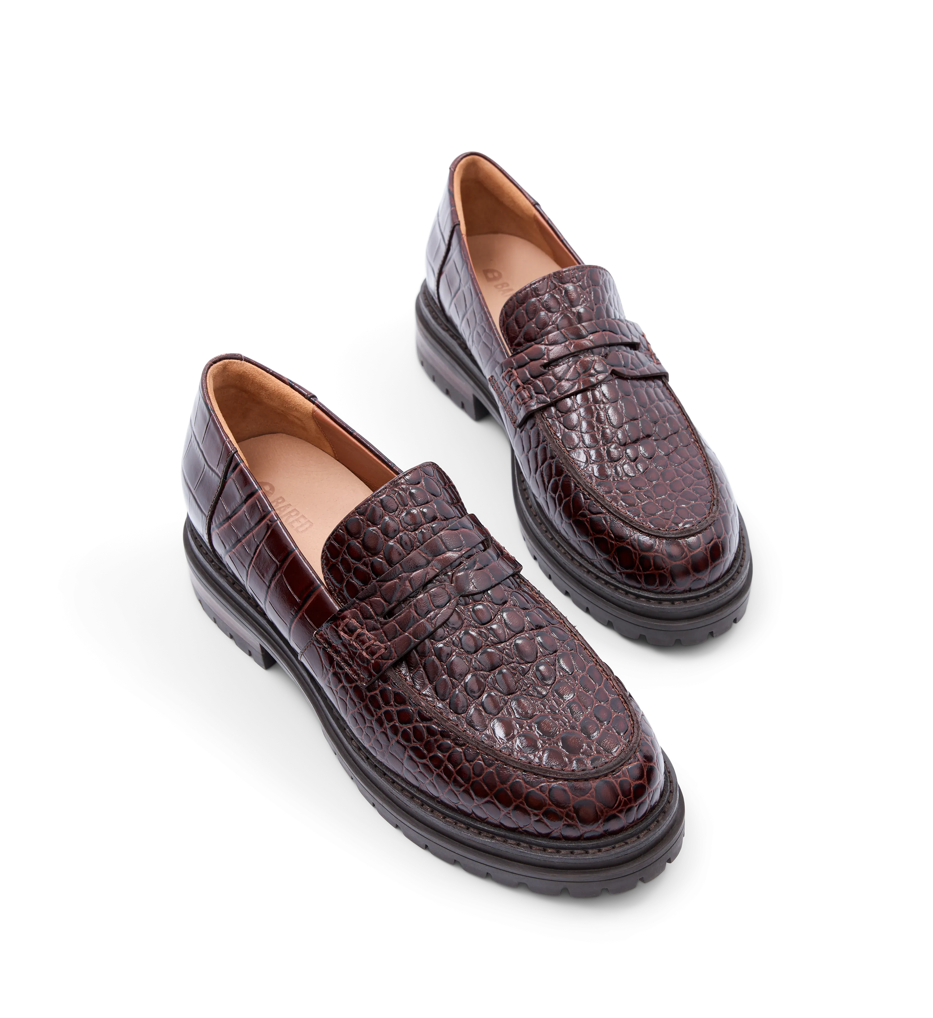 Wedgebill Mahogany Brown Croc Emboss Leather Loafers