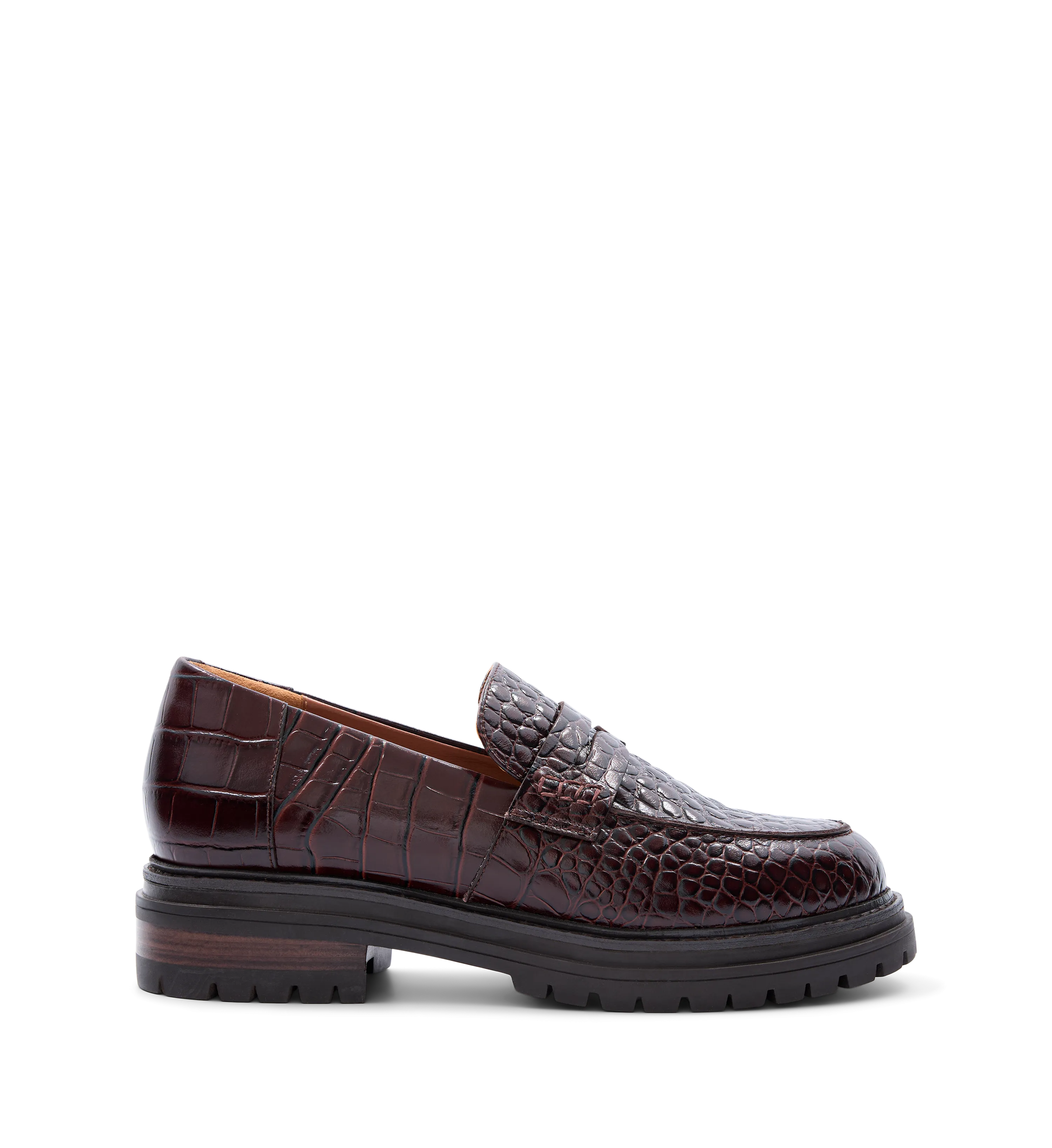 Wedgebill Mahogany Brown Croc Emboss Leather Loafers