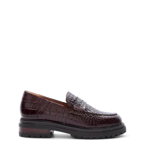 Wedgebill Mahogany Brown Croc Emboss Leather Loafers