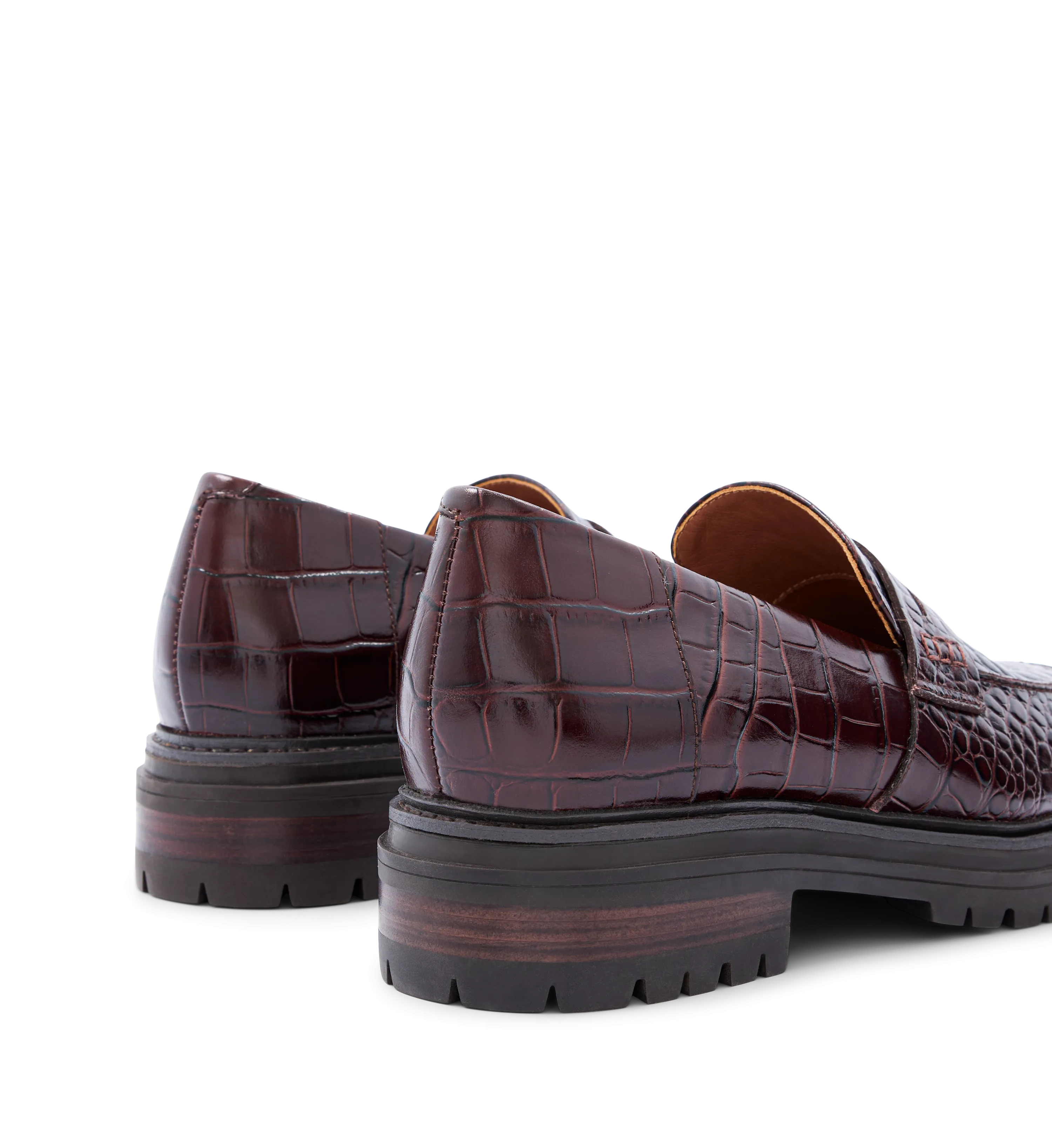 Wedgebill Mahogany Brown Croc Emboss Leather Loafers