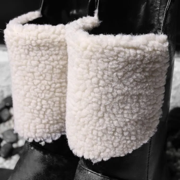 Winter Leather Flat Round Toe Mid Calf Boots