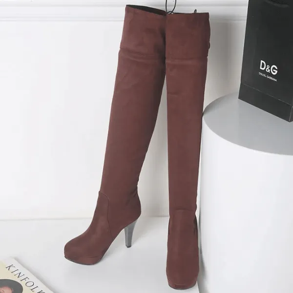 Winter Platform Suede High Heel Knee High Boots