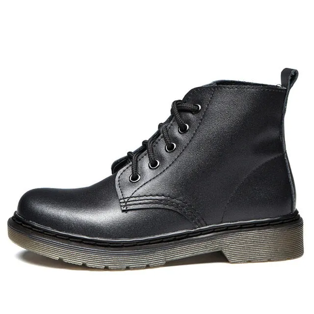 Women's Genuine Leather White Ankle Boots – Motorcycle Boots for Autumn & Winter, Punk Style Botas Mujer