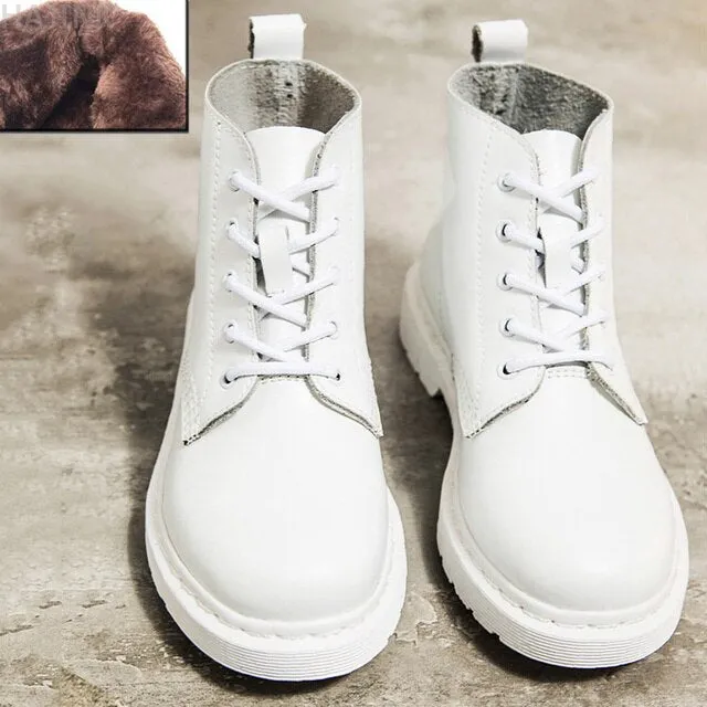 Women's Genuine Leather White Ankle Boots – Motorcycle Boots for Autumn & Winter, Punk Style Botas Mujer