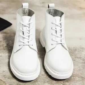 Women's Genuine Leather White Ankle Boots – Motorcycle Boots for Autumn & Winter, Punk Style Botas Mujer
