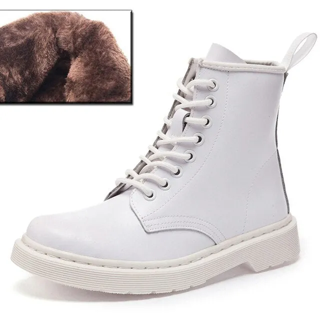 Women's Genuine Leather White Ankle Boots – Motorcycle Boots for Autumn & Winter, Punk Style Botas Mujer
