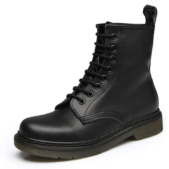 Women's Genuine Leather White Ankle Boots – Motorcycle Boots for Autumn & Winter, Punk Style Botas Mujer