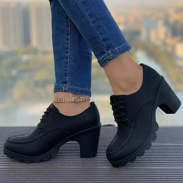 Women's Retro Lace-Up Block Heel Derby Shoes 16100641S