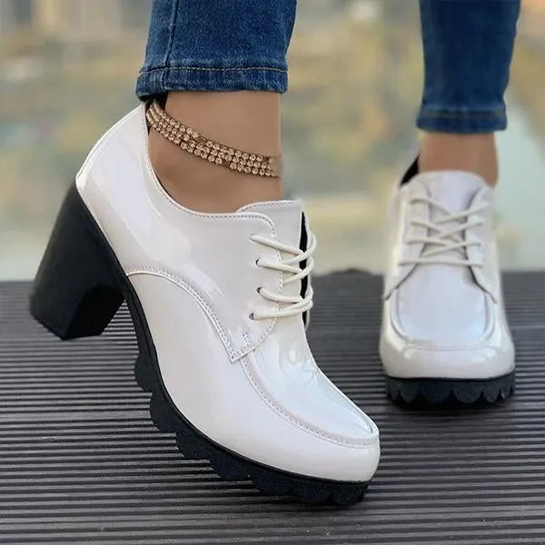 Women's Retro Lace-Up Block Heel Derby Shoes 16100641S